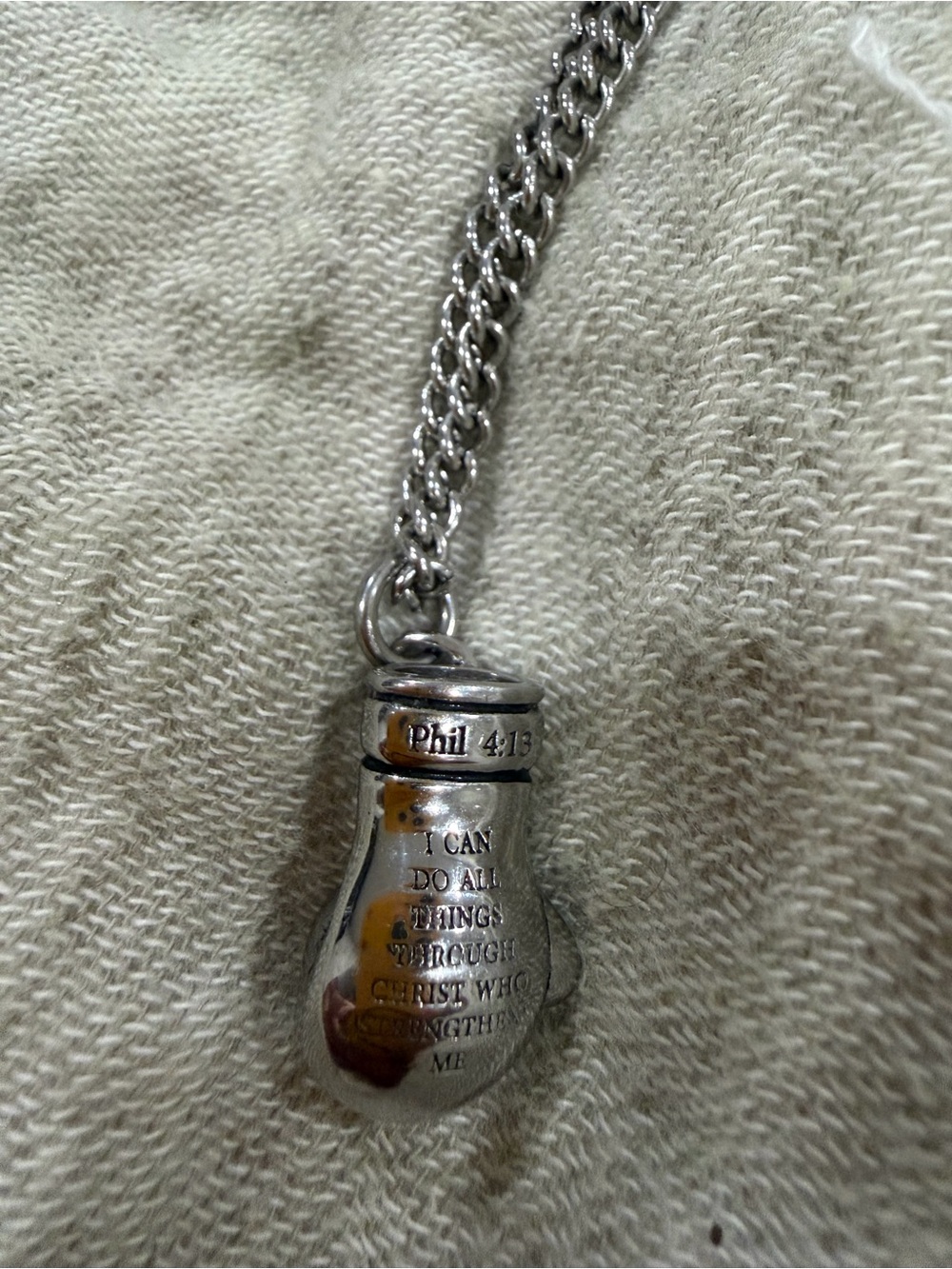 Silver Inspirational Pendant Necklace - Phil 4:13 Engraved